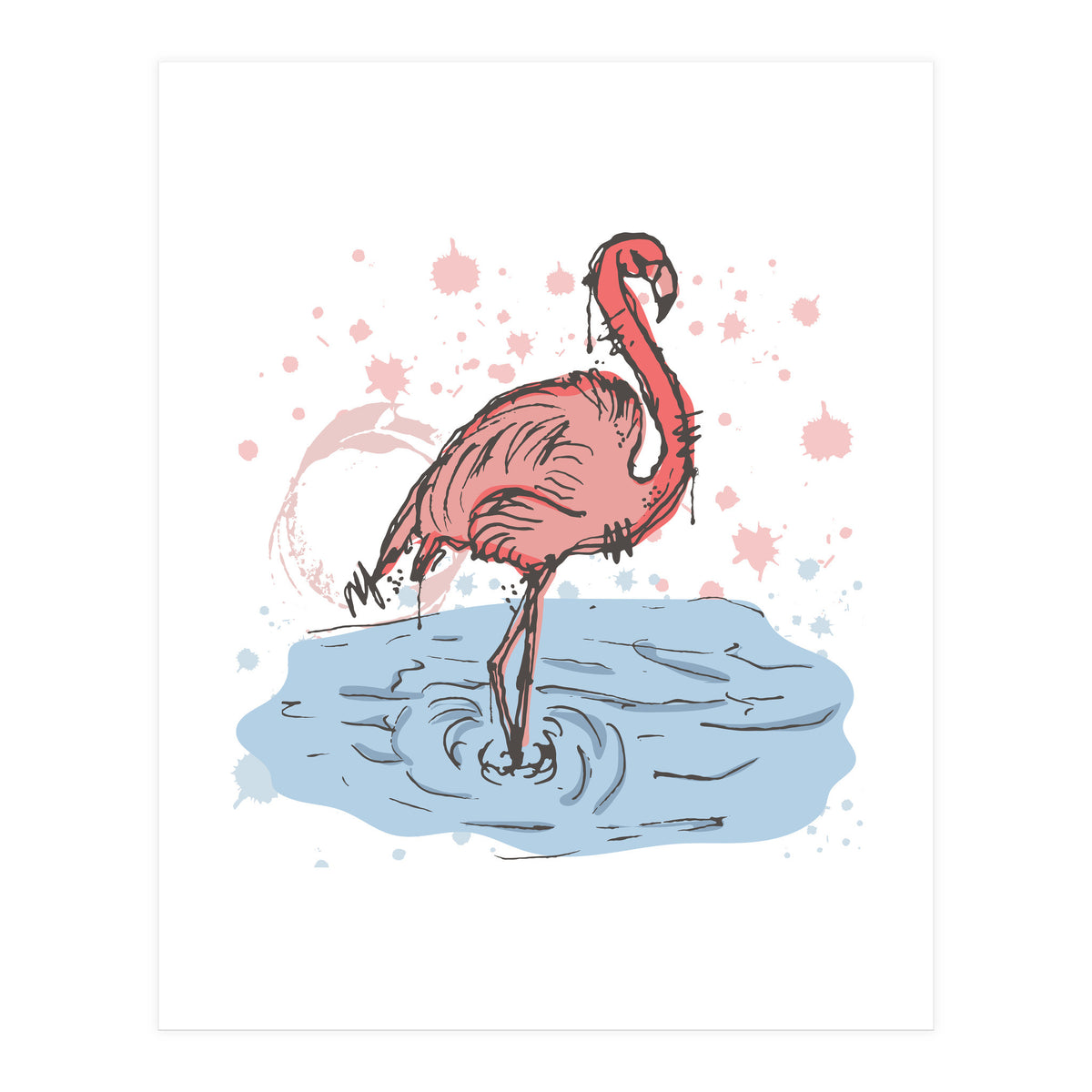 Flamingo Scribble sketch (Print Only)