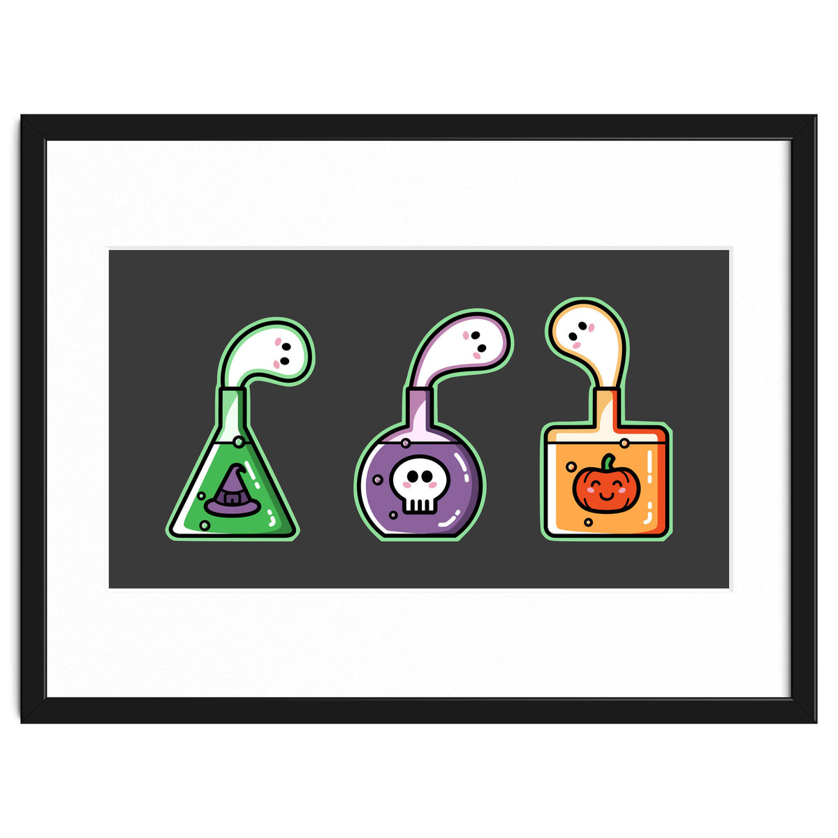 Kawaii Cute Halloween Potions - witches hat, skull, pumpkin, ghosts