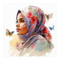 Watercolor Floral Muslim Arabian Woman #1 (Print Only)