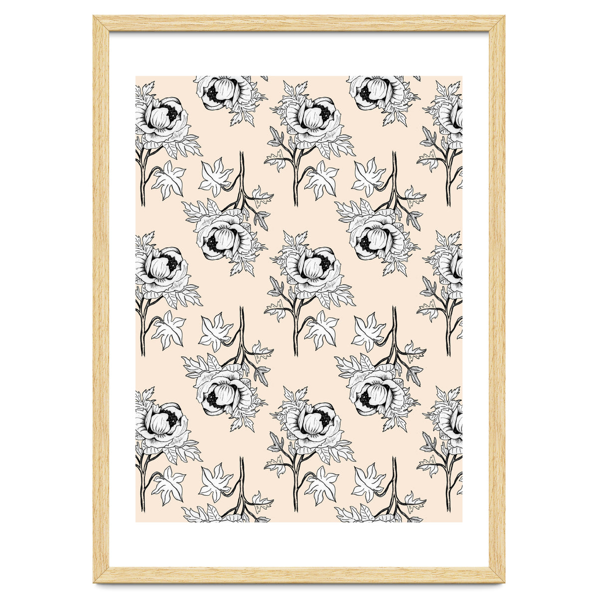 Drawing pattern of roses to pencil on beige