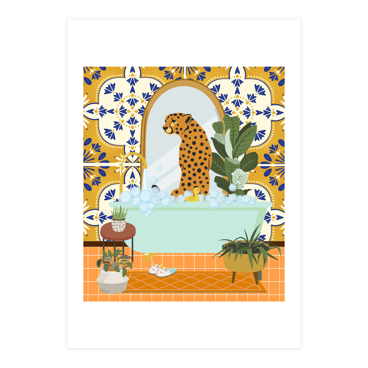 Cheetah Bathing in Moroccan Style Bathroom (Print Only)