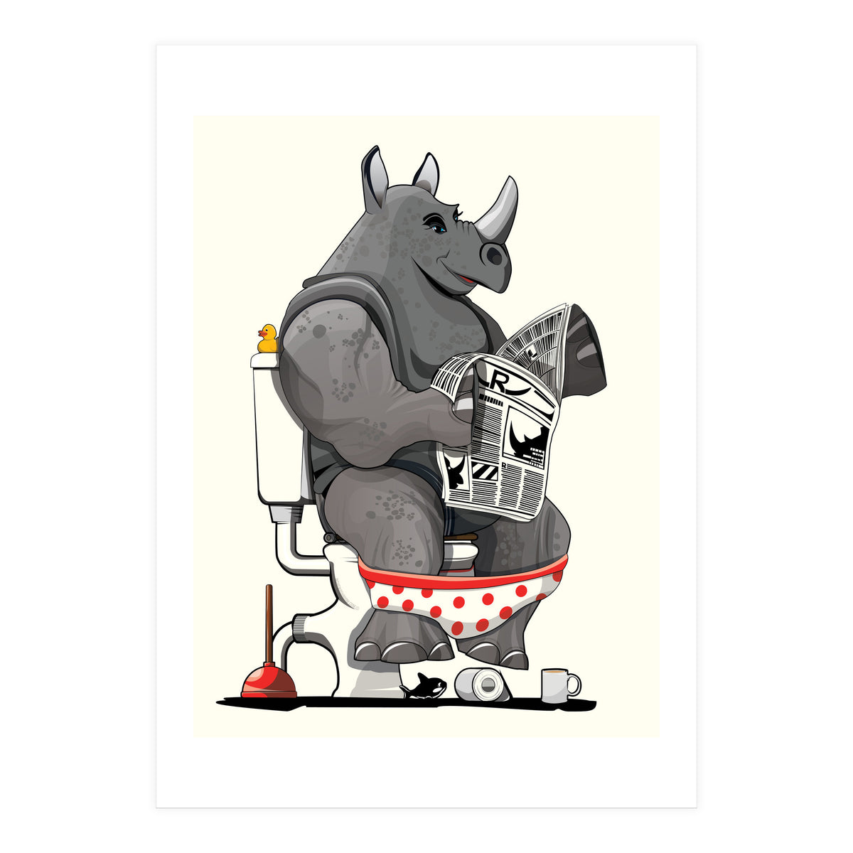 Rhinoceros on the Toilet, Funny Bathroom Humour (Print Only)