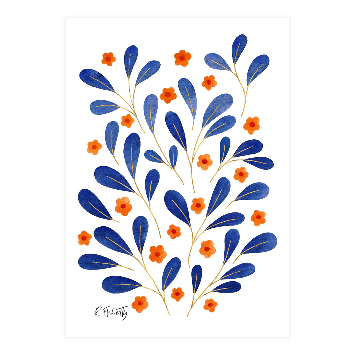 Springtime Floral | Blue and Orange (Print Only)