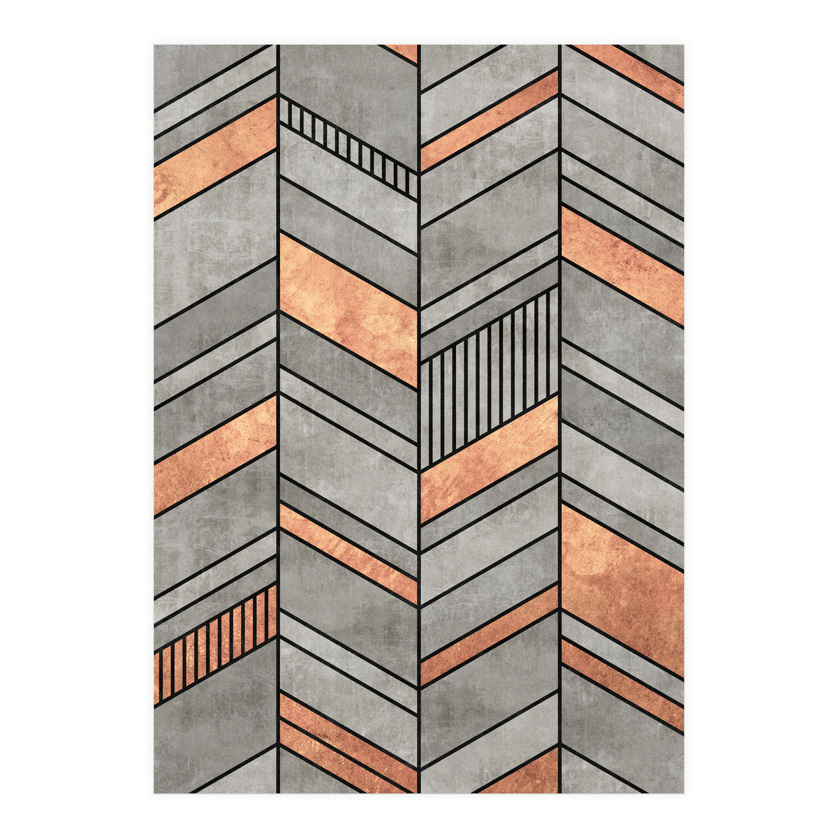 Abstract Chevron Pattern - Concrete and Copper (Print Only)