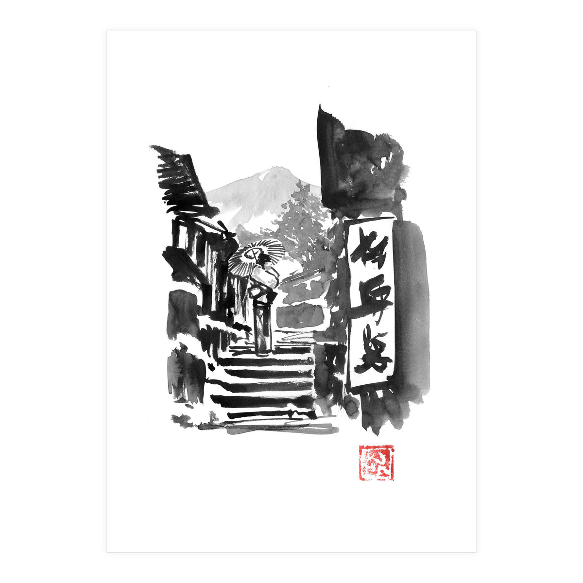 Geisha And Stairs (Print Only)