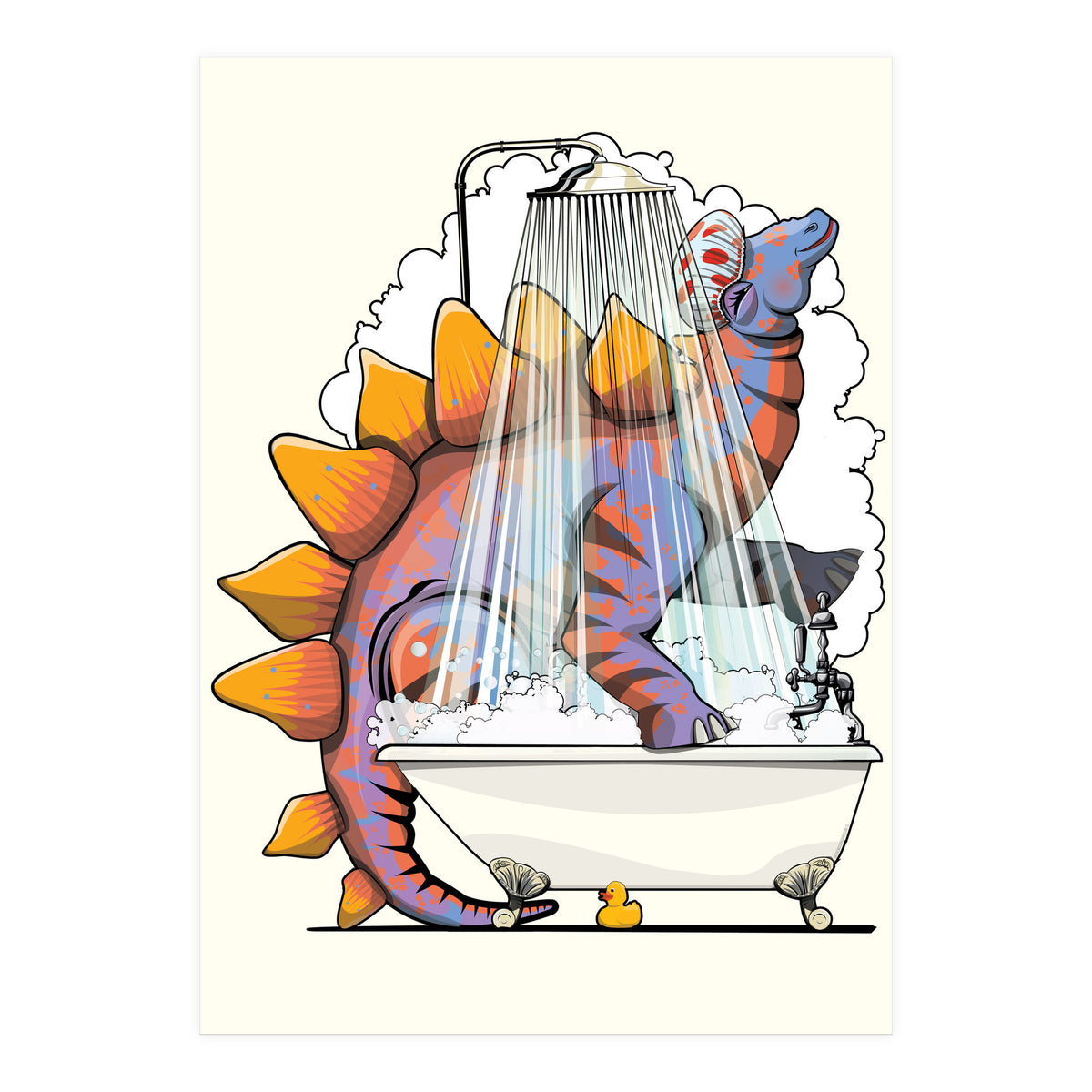 Dinosaur Stegosaurus in the Shower, funny bathroom humour (Print Only)