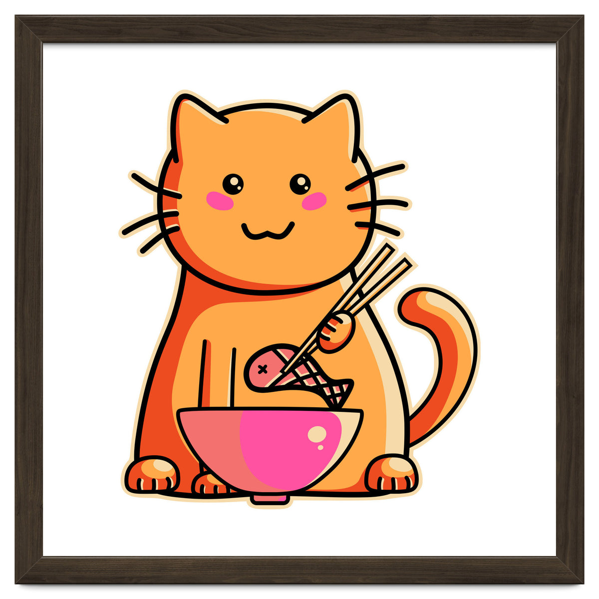 A Cat's Favourite Meal - kawaii cat eating fish with chopsticks