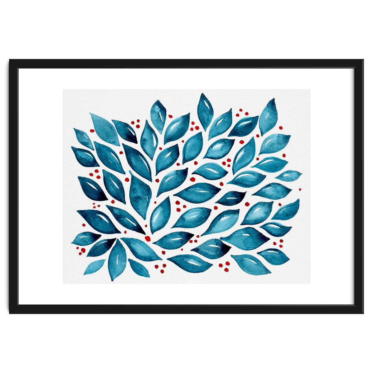 Abstract leaves and dots - teal and red