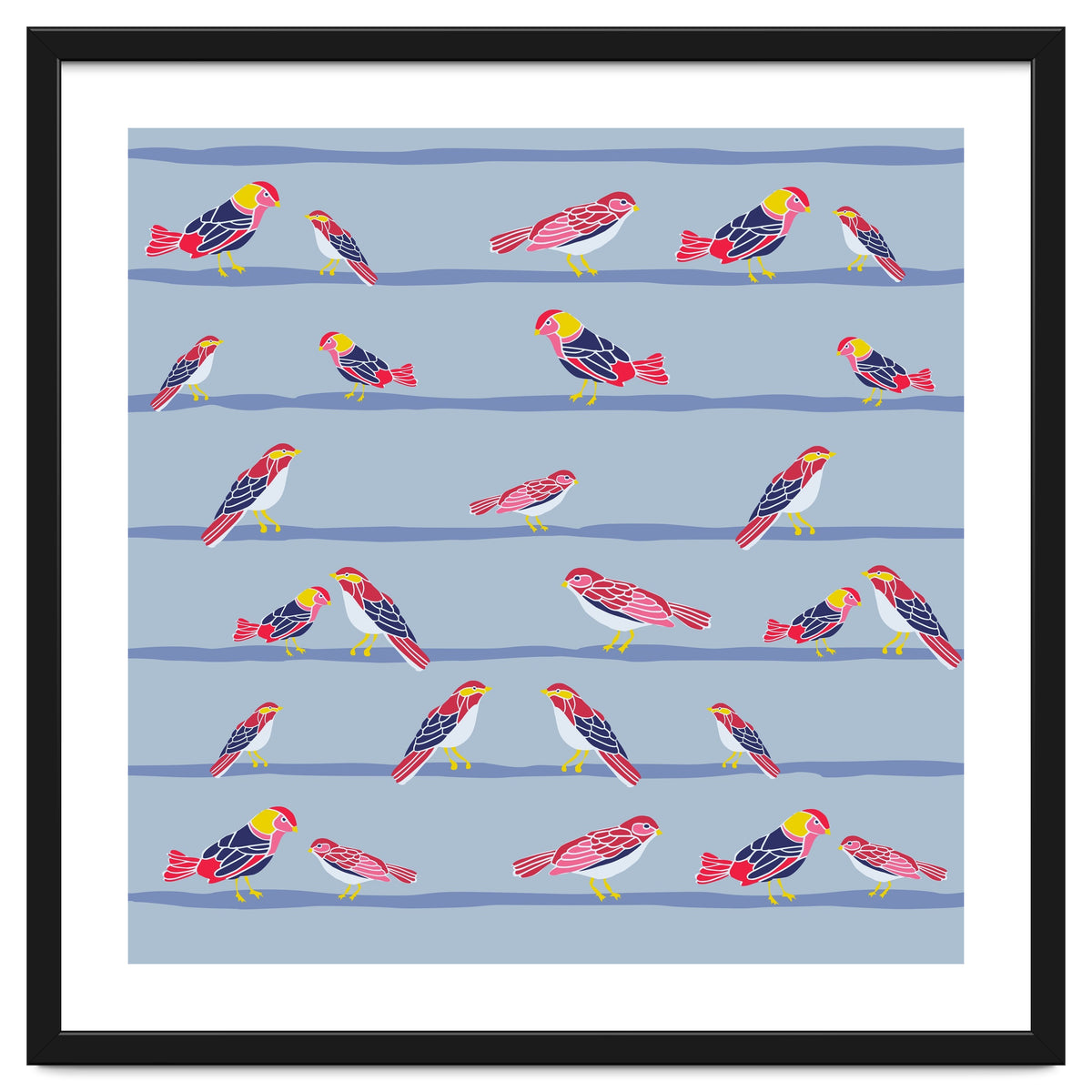 Colorful birds on a wire pattern