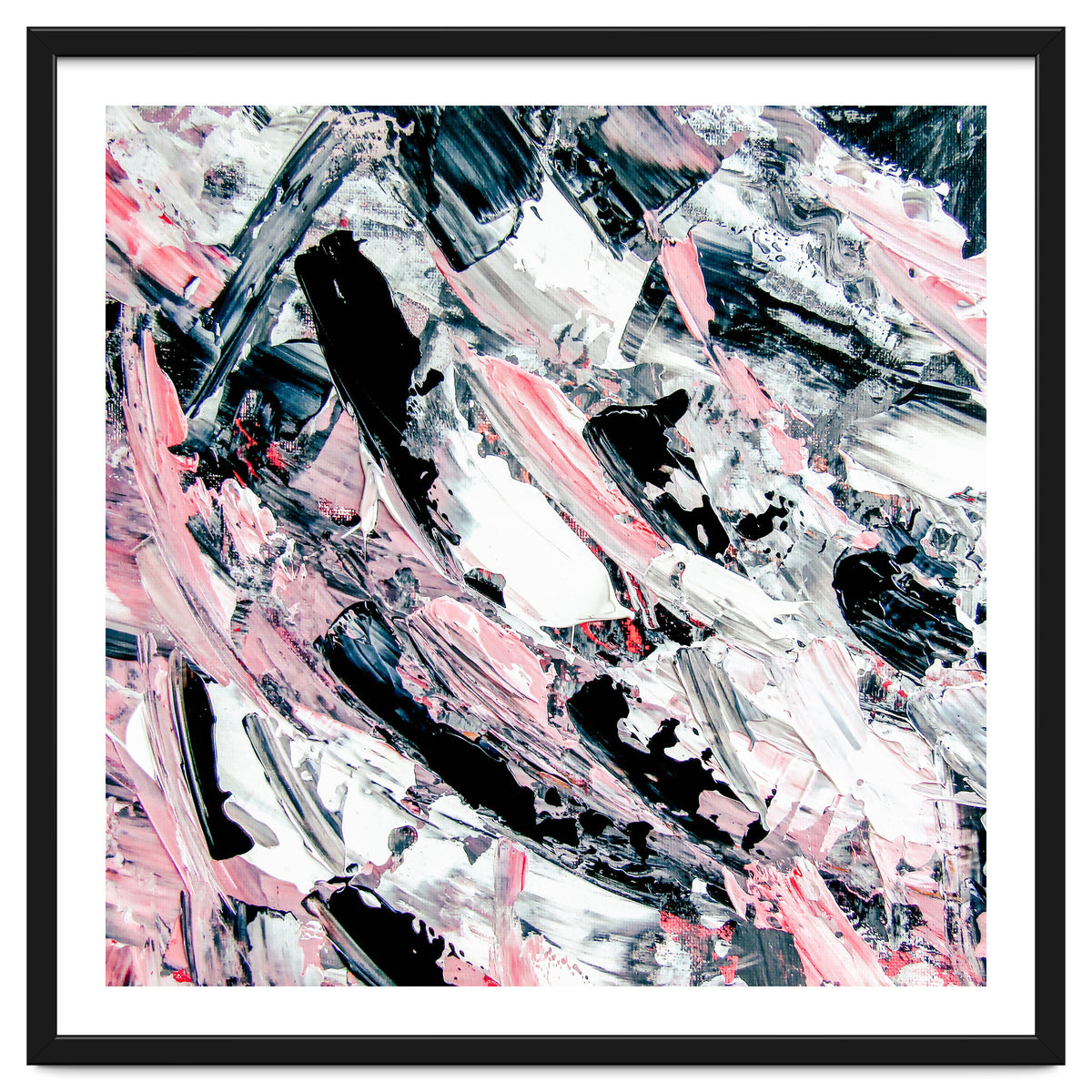 Modern Abstract Pastel Pink Black White Grey Acrylic Brushstrokes