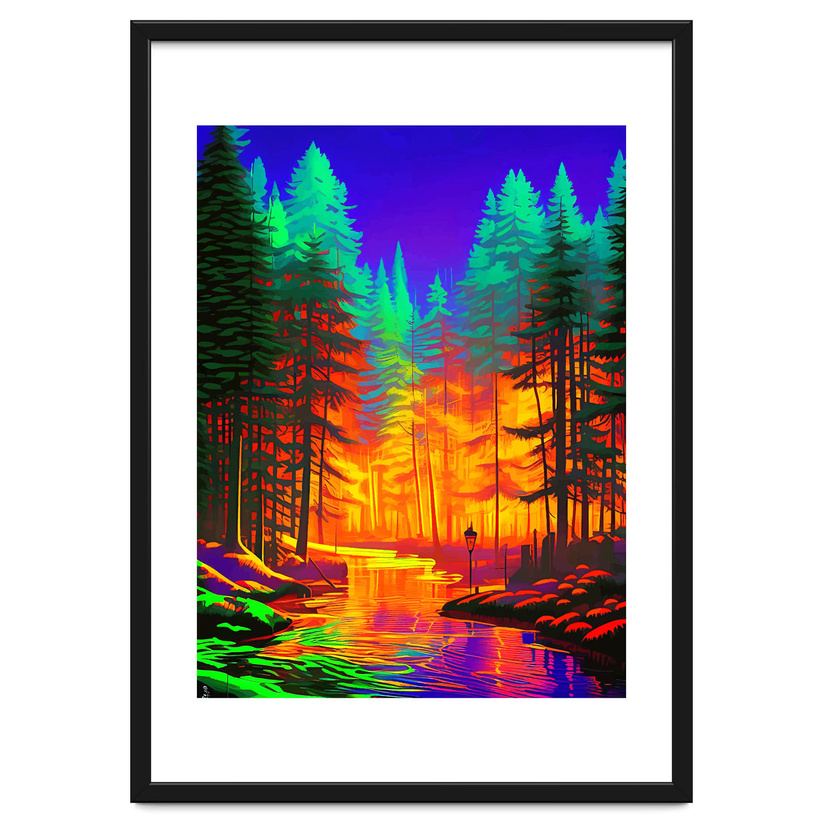 The Neon Mirage, Forest Trees Nature, Eclectic Electric Pop Art, Colorful Bright Contemporary Modern