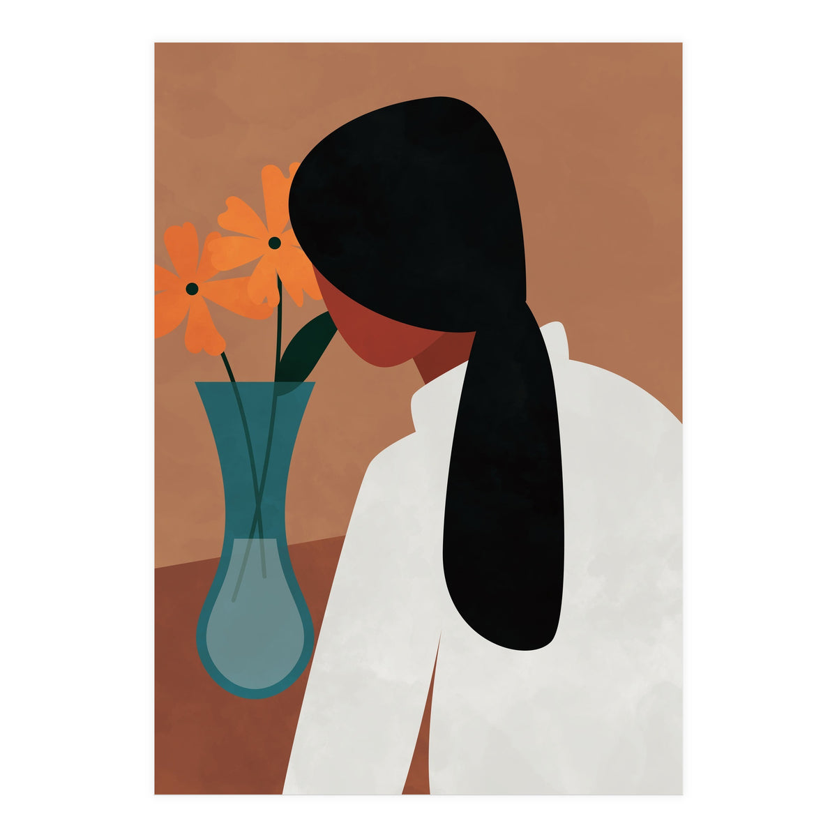 Modern Boho Woman with Flowers (Print Only)