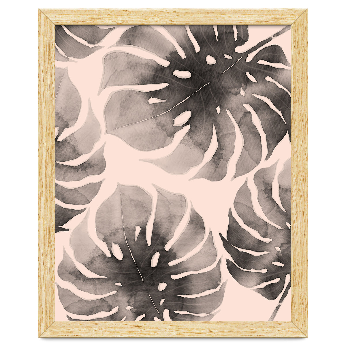 Monstera pink and gray watercolor