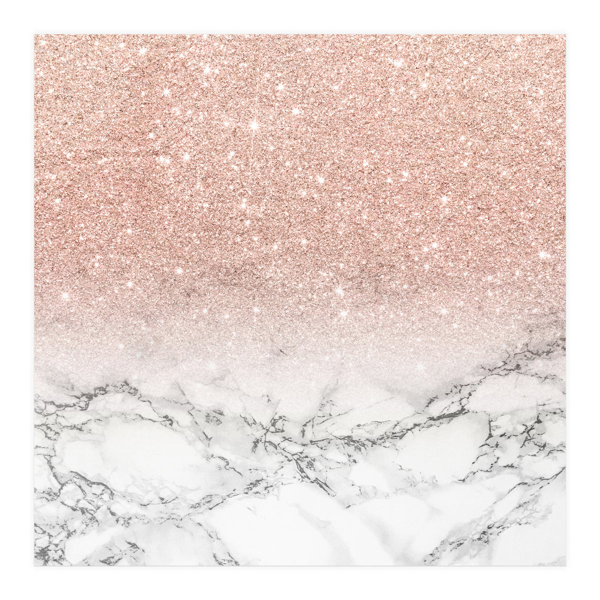 Modern faux rose gold pink glitter ombre white marble (Print Only)