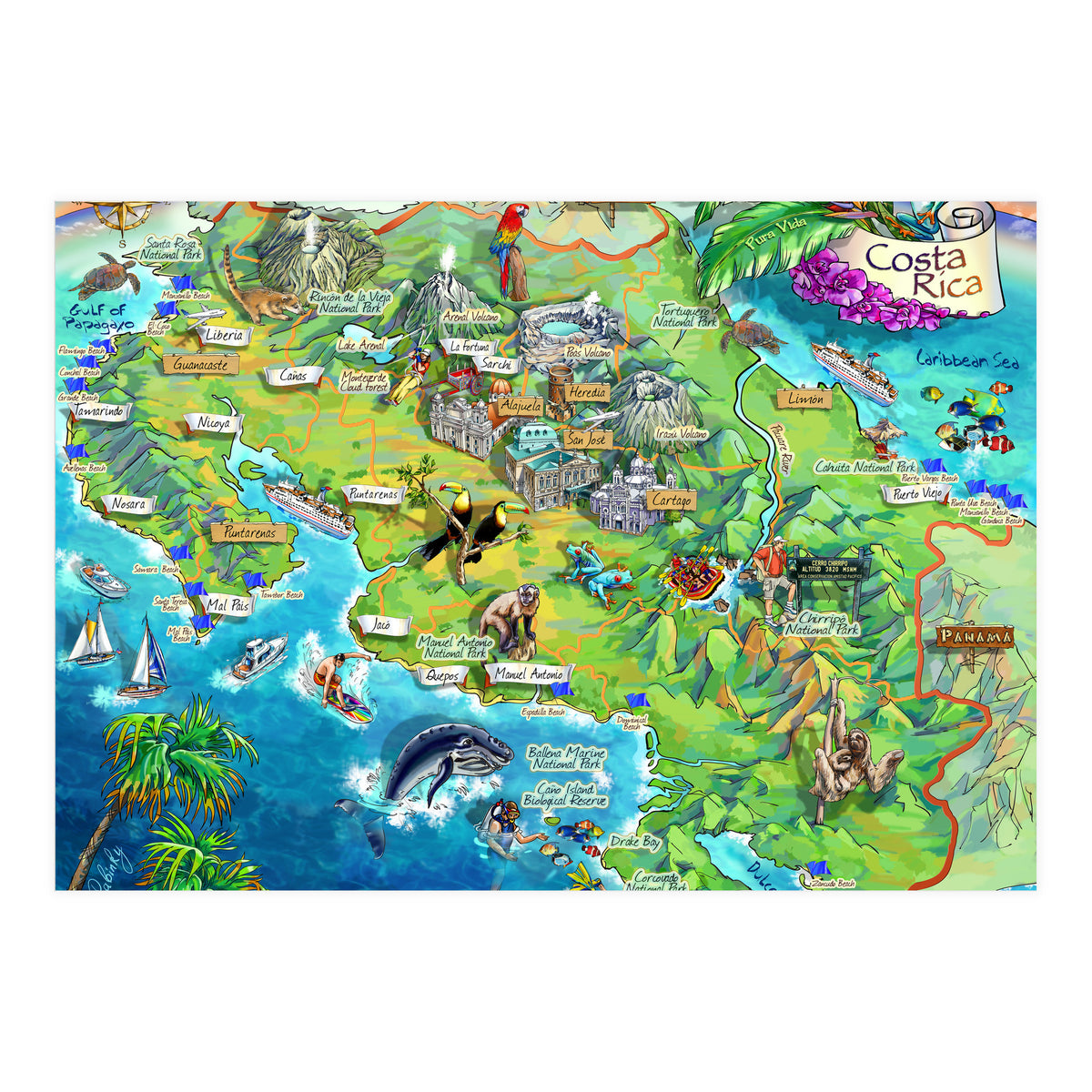Costa Rica Map Illustration (Print Only)