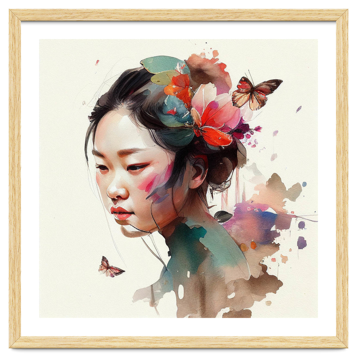 Watercolor Floral Asian Woman #4