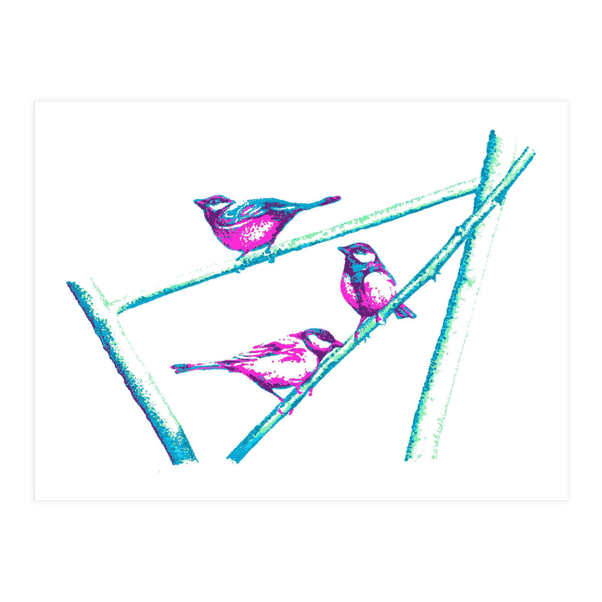 Garden Birds On A Branch (Print Only)