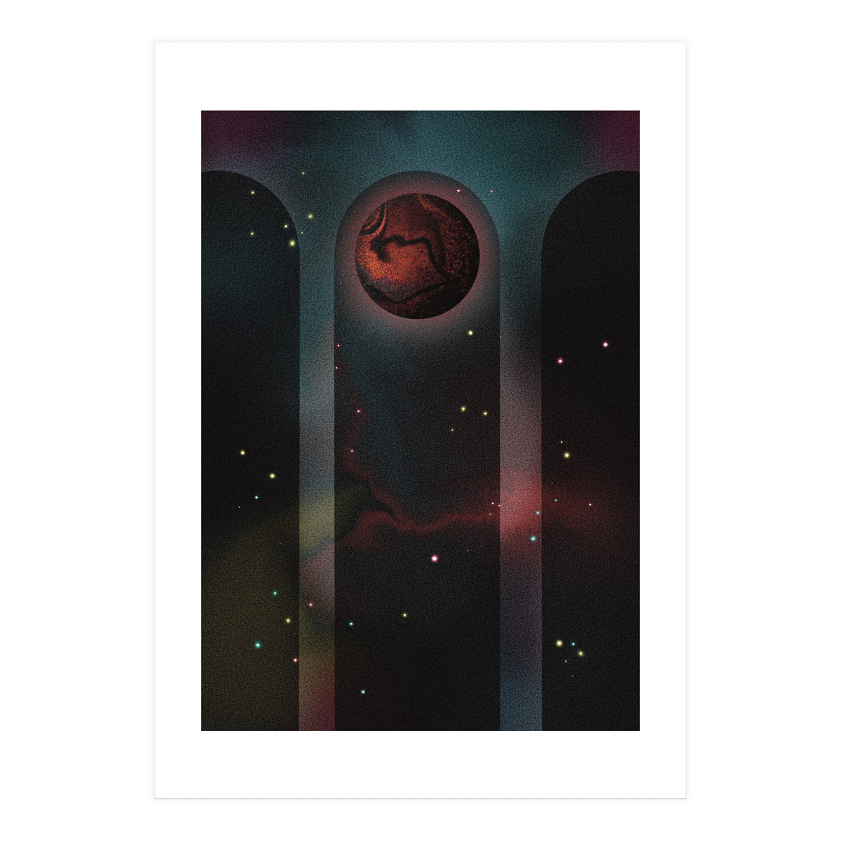 Space Temple with red planet (Print Only)