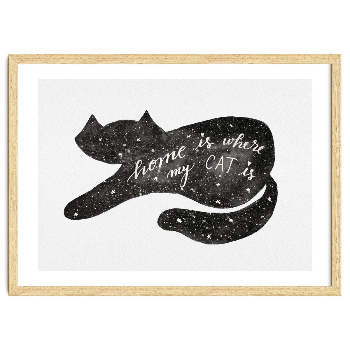Watercolor galaxy cat - black and white