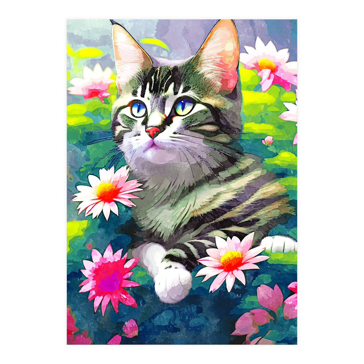 Always Positive, The Optimistic Cat, Positivity Mindset Pets, Optimism Watercolor Painting Animals (Print Only)