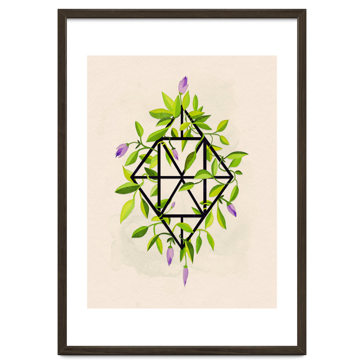 Geometric frame with leaves and flowers