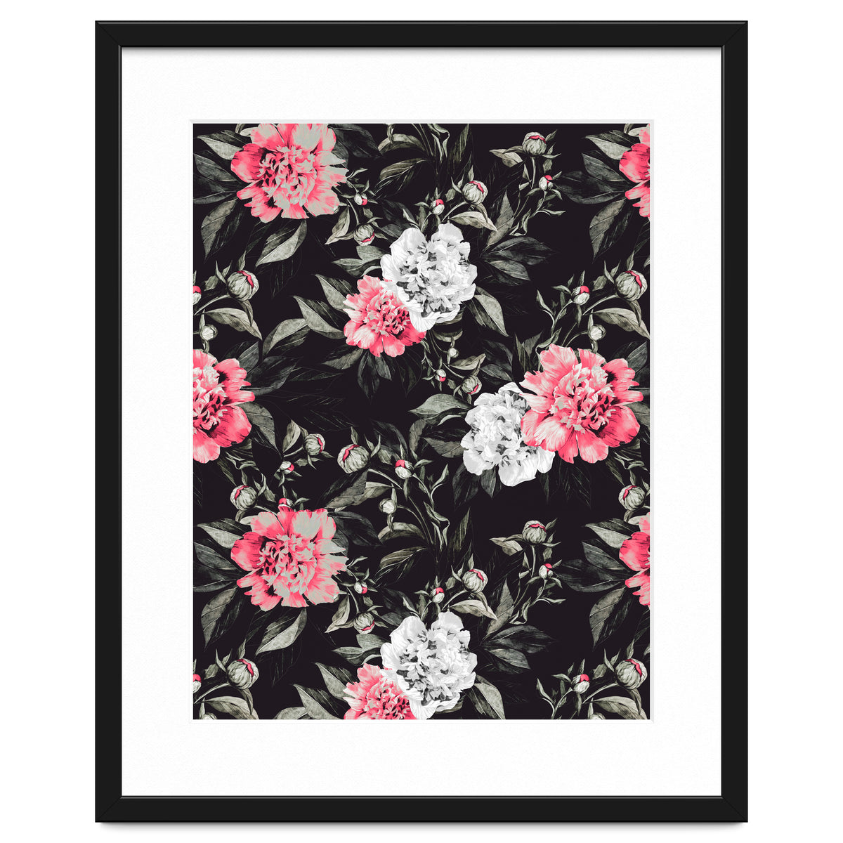 Floral pink - black & white dark
