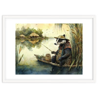 Badger Fishing Watercolor Painting