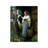 Farm Girl and Cow in Barn Oil Painting (Print Only) thumbnail
