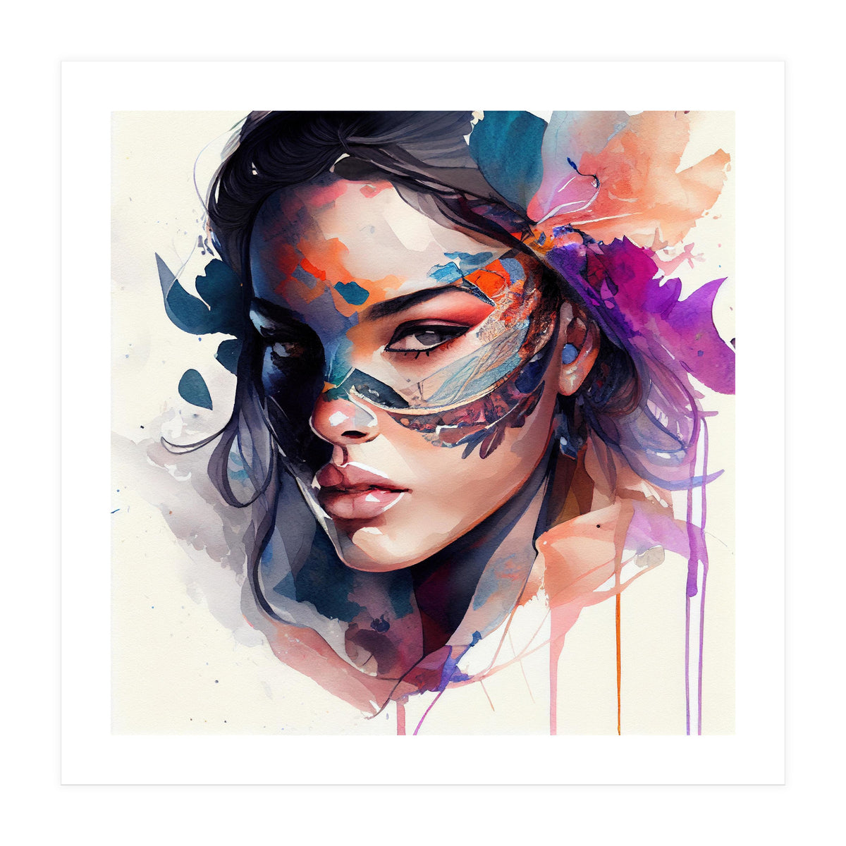 Watercolor Carnival Woman #8 (Print Only)