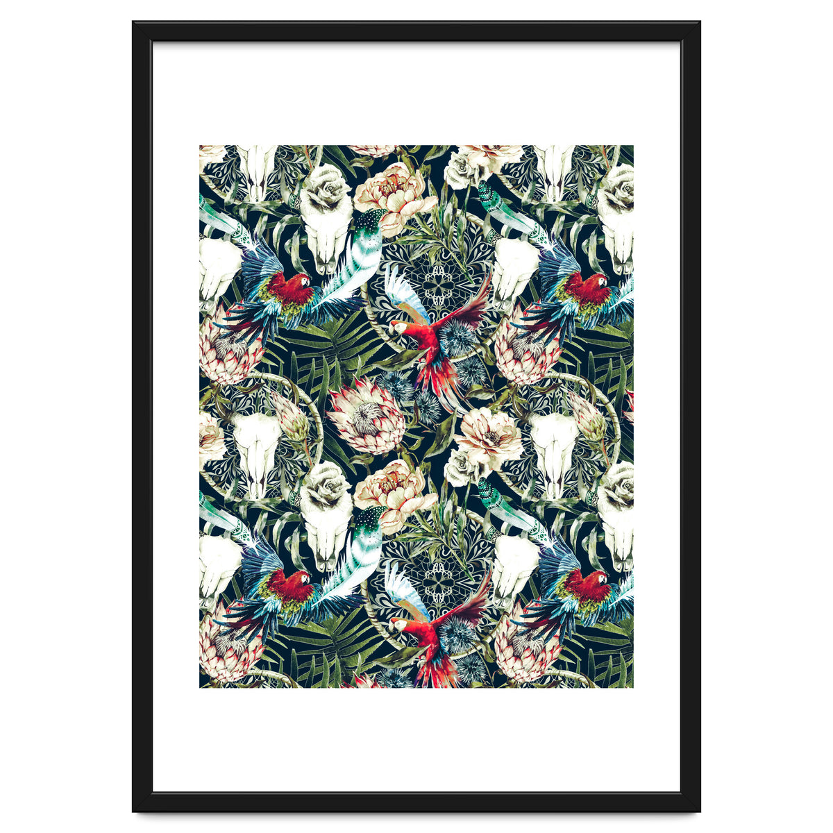 Dark pattern boho skull tropical