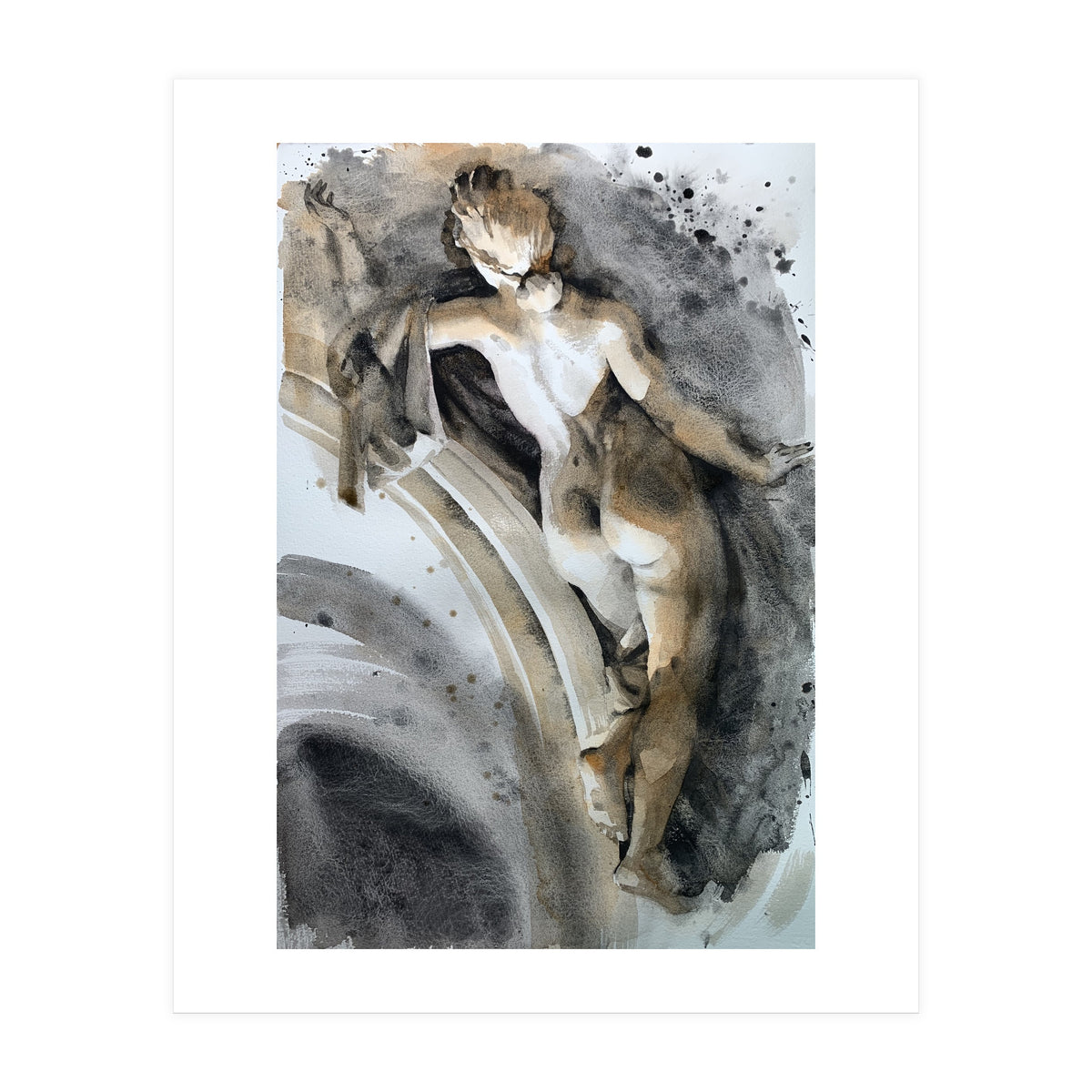 Antique sculpture of a naked girl from behind (Print Only)