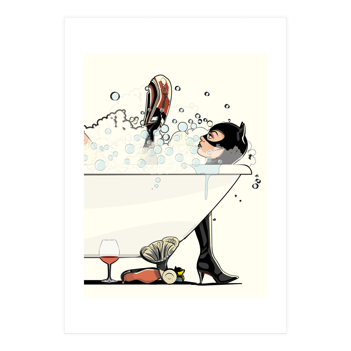 Catwoman in the Bath, funny Bathroom Humour (Print Only)