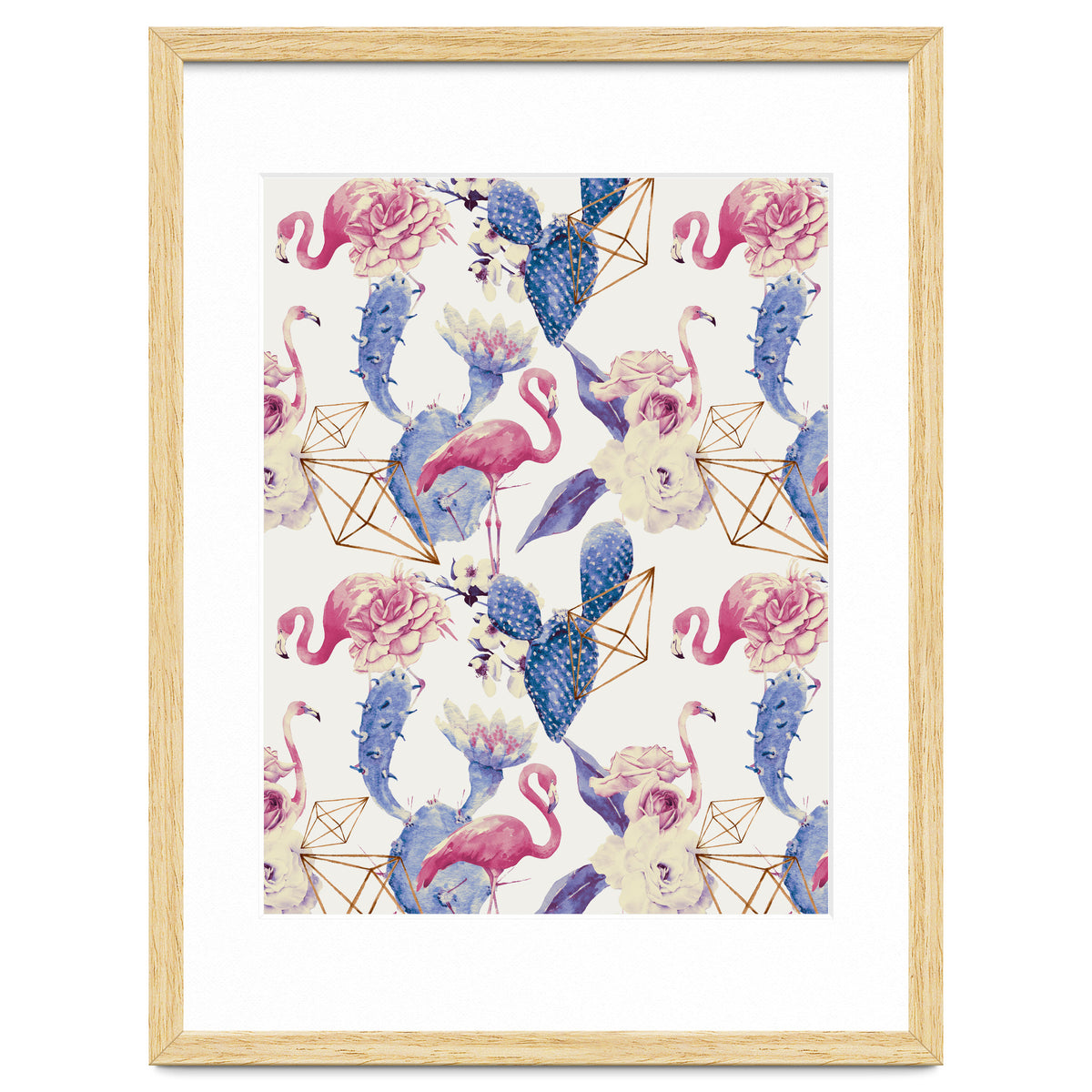 Flamingos, geometric and flowers 02