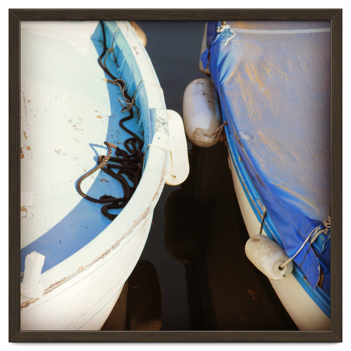 Blue and white wooden fishing boats