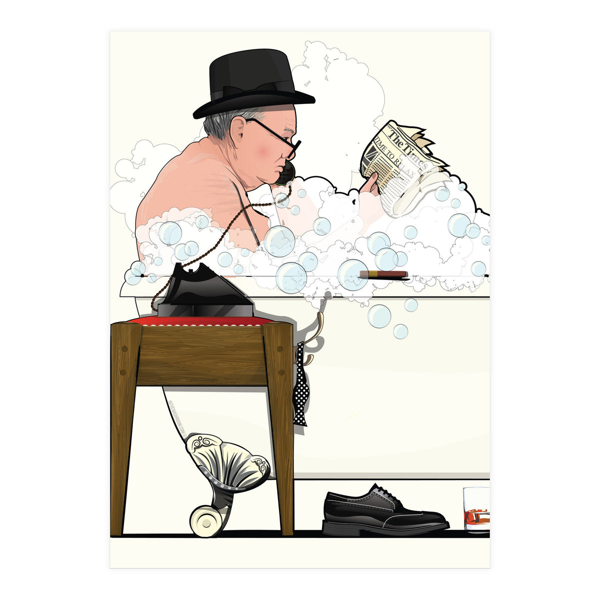 Winston Churchill in Bathtub, Funny Bathroom Humour (Print Only)
