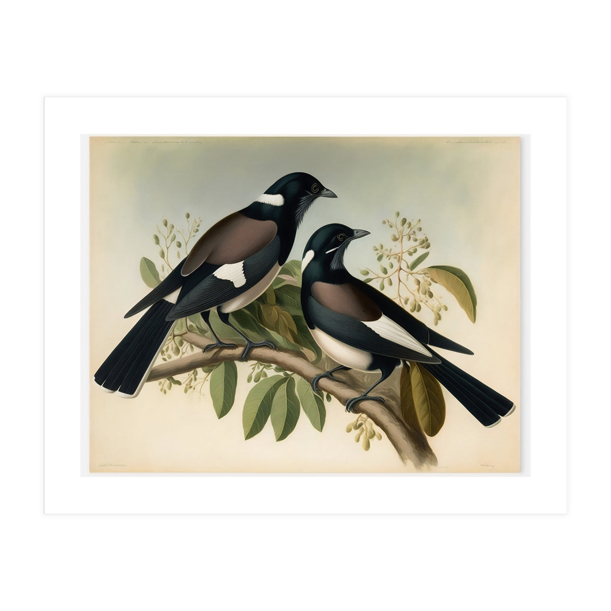 Magpies Vintage Painting (Print Only)