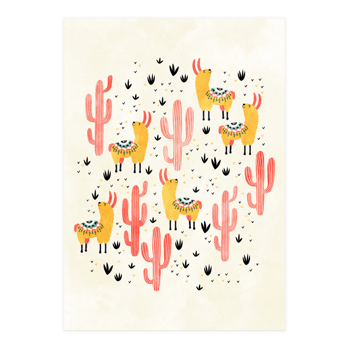 Yellow Llamas Red Cacti (Print Only)