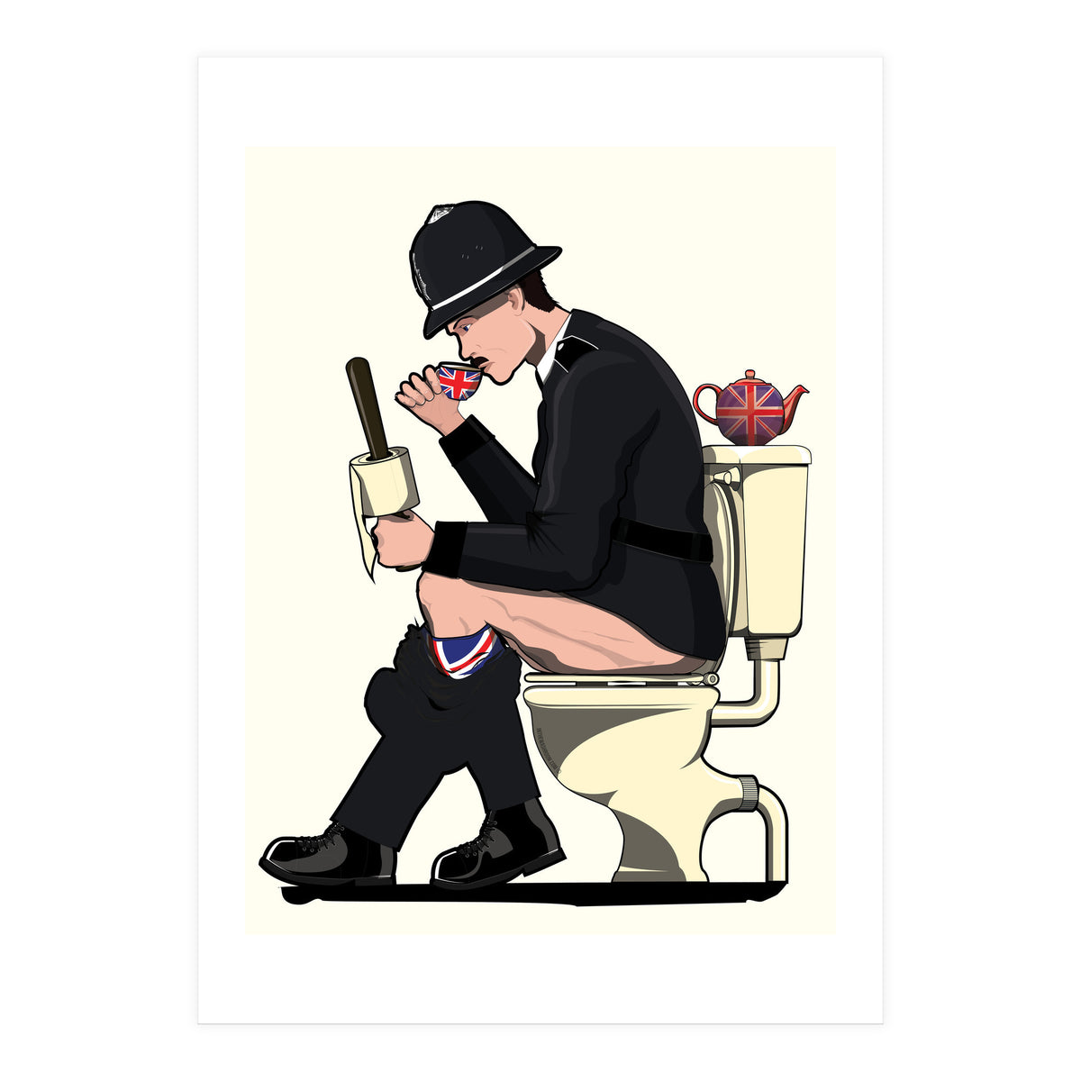 British Policeman on the Toilet, funny bathroom humour (Print Only)