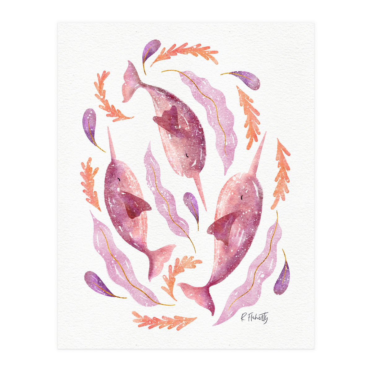 Swirling Narwhals | Pink (Print Only)