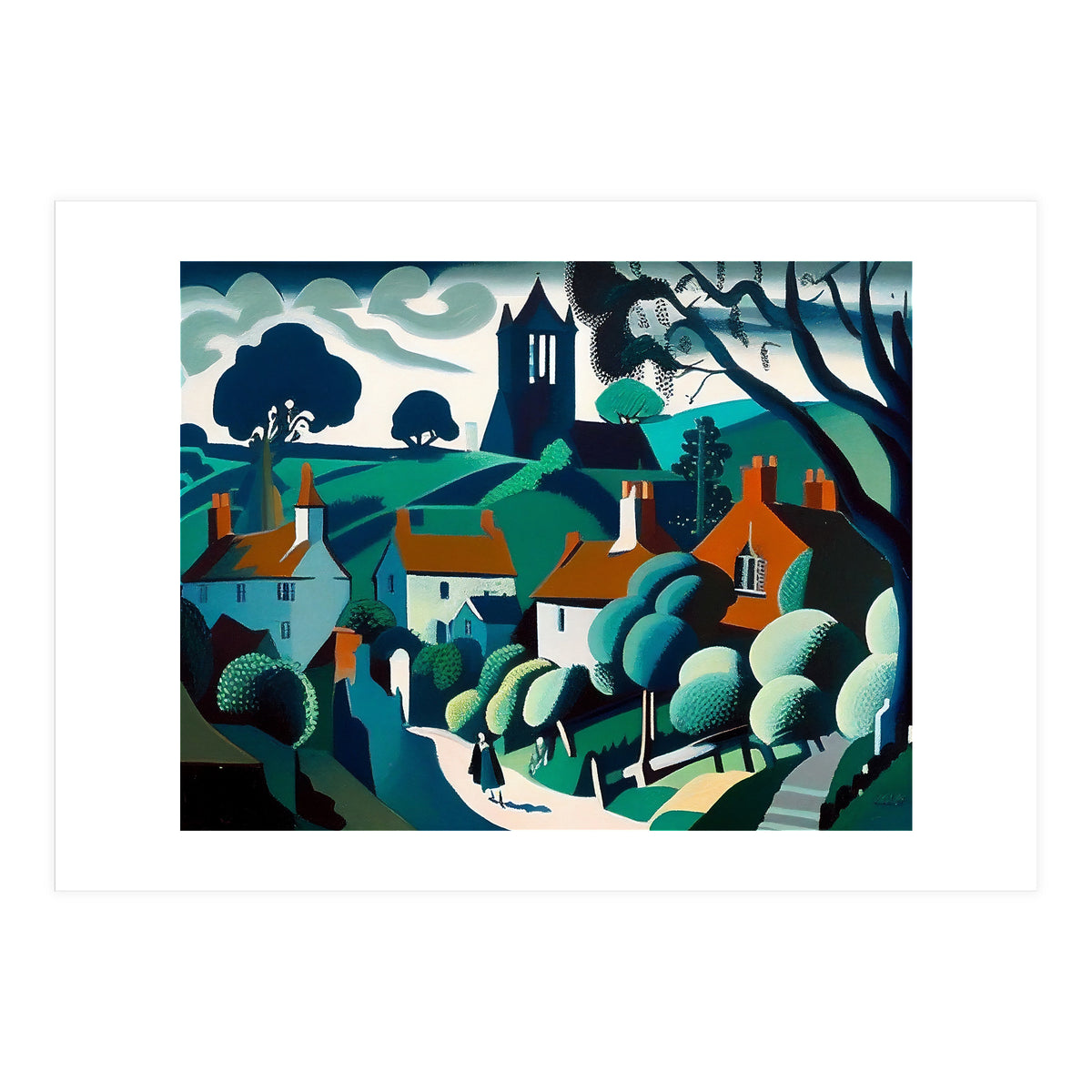 English Country Village Painting (Print Only)