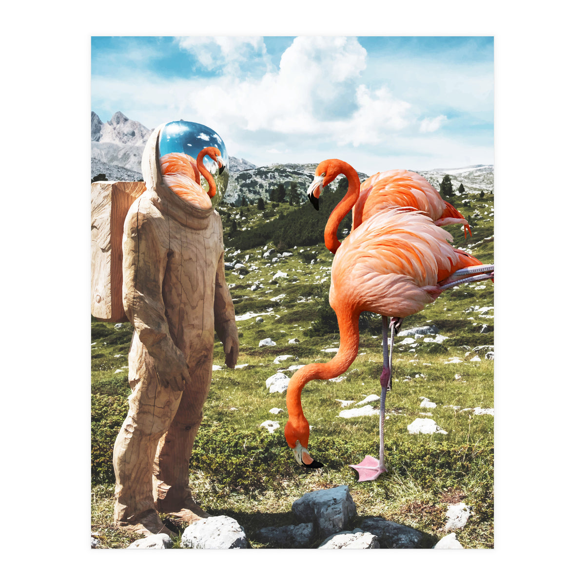 Alternate Reality, Surrealism Digital Photography, Space Flamingo Astronaut Collage (Print Only)