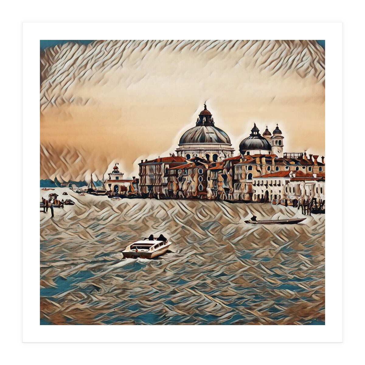 Boat In Venice San Mark`s Basilica Italian Tour Vintage (Print Only)