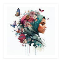 Watercolor Floral Muslim Woman #4 (Print Only)