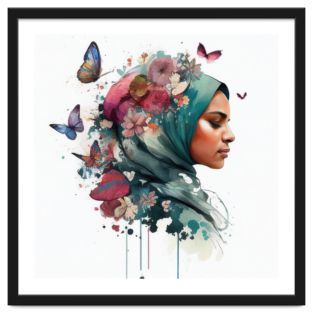 Watercolor Floral Muslim Woman #4