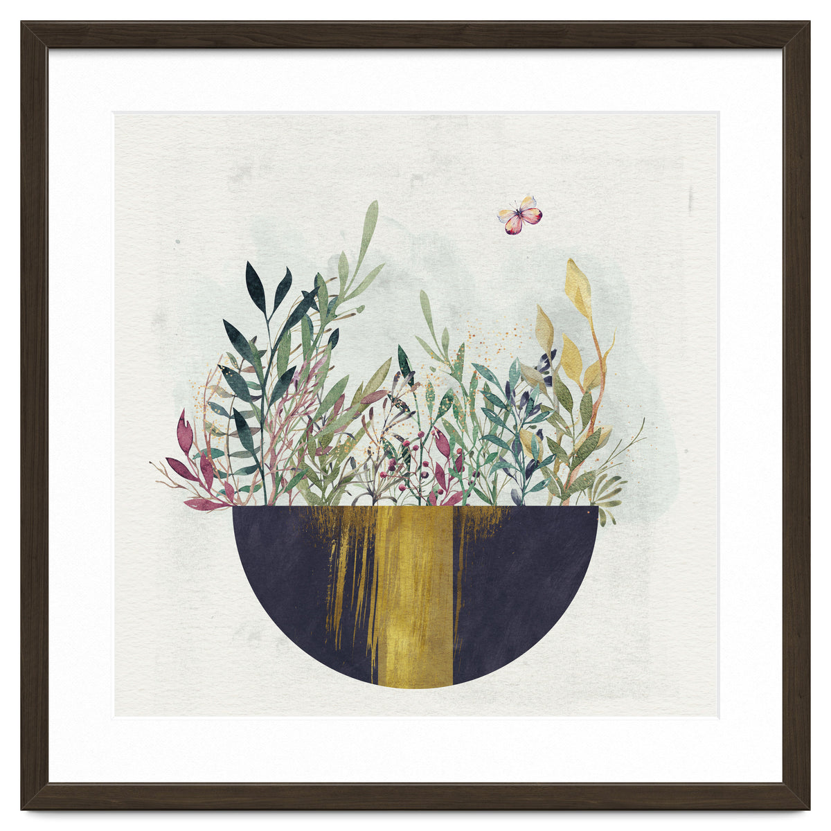 Flowers and leaves in a simple basket