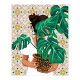 Monstera Plant Lady | Modern Bohemian Morocco Decor | Tropical Botanical Tiles (Print Only) thumbnail
