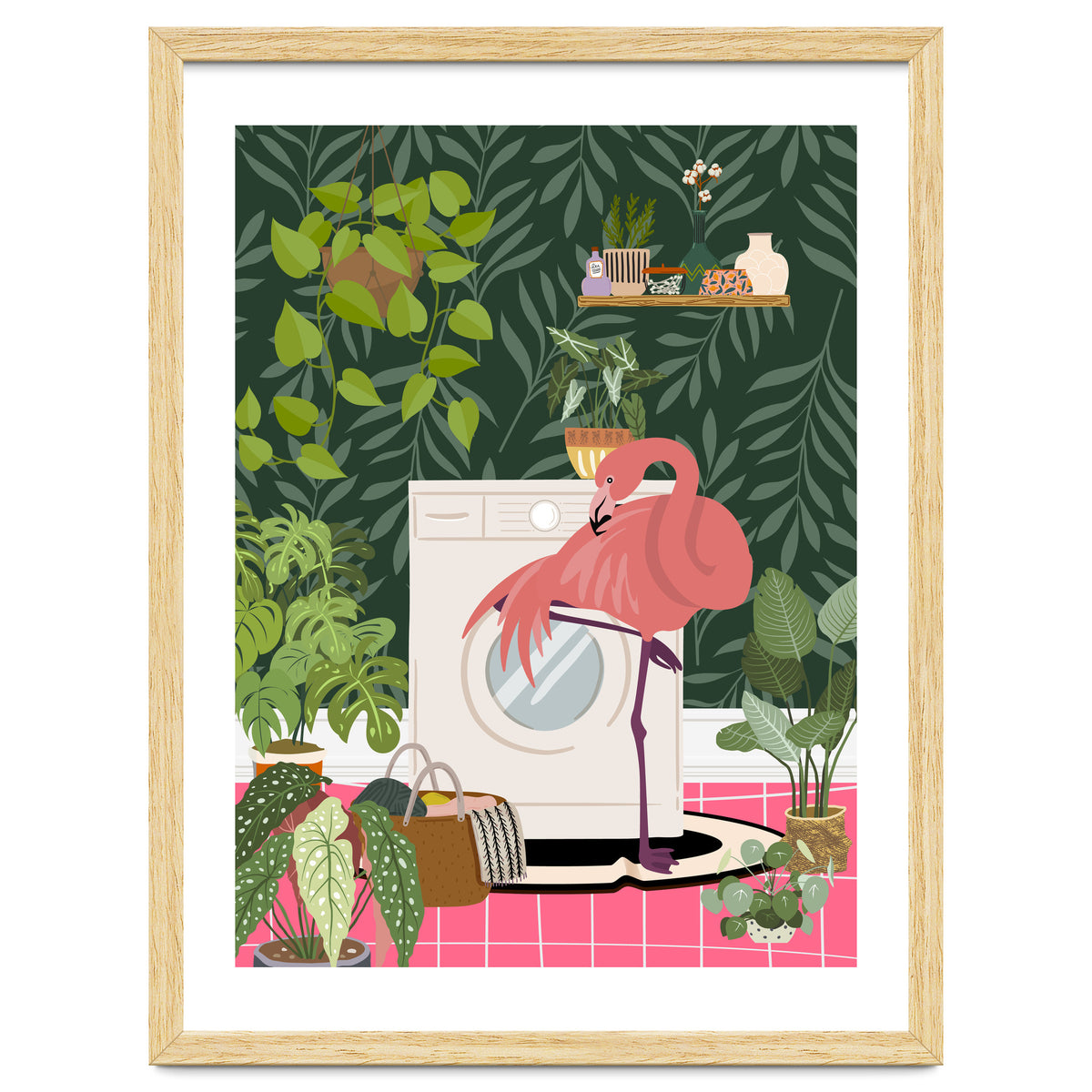 Flamingo in Jungle Laundry Room