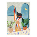 Headstand, Cat Yoga, Active Woman Workout, Eclectic Colorful Pets Terrazzo (Print Only) thumbnail