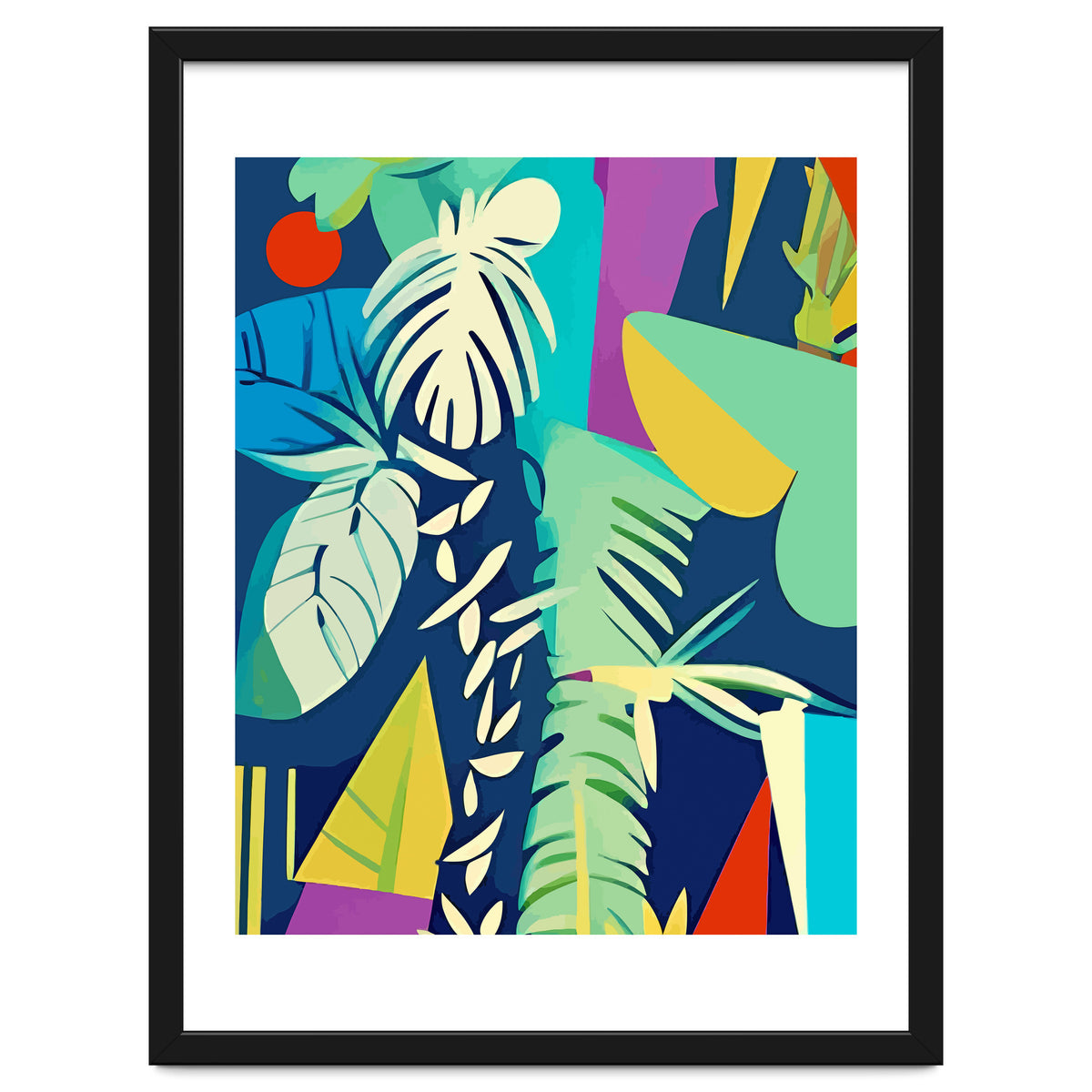 Tropical Wilderness, Abstract Botanical Jungle Plants, Pop of Color Eclectic Shapes Nature