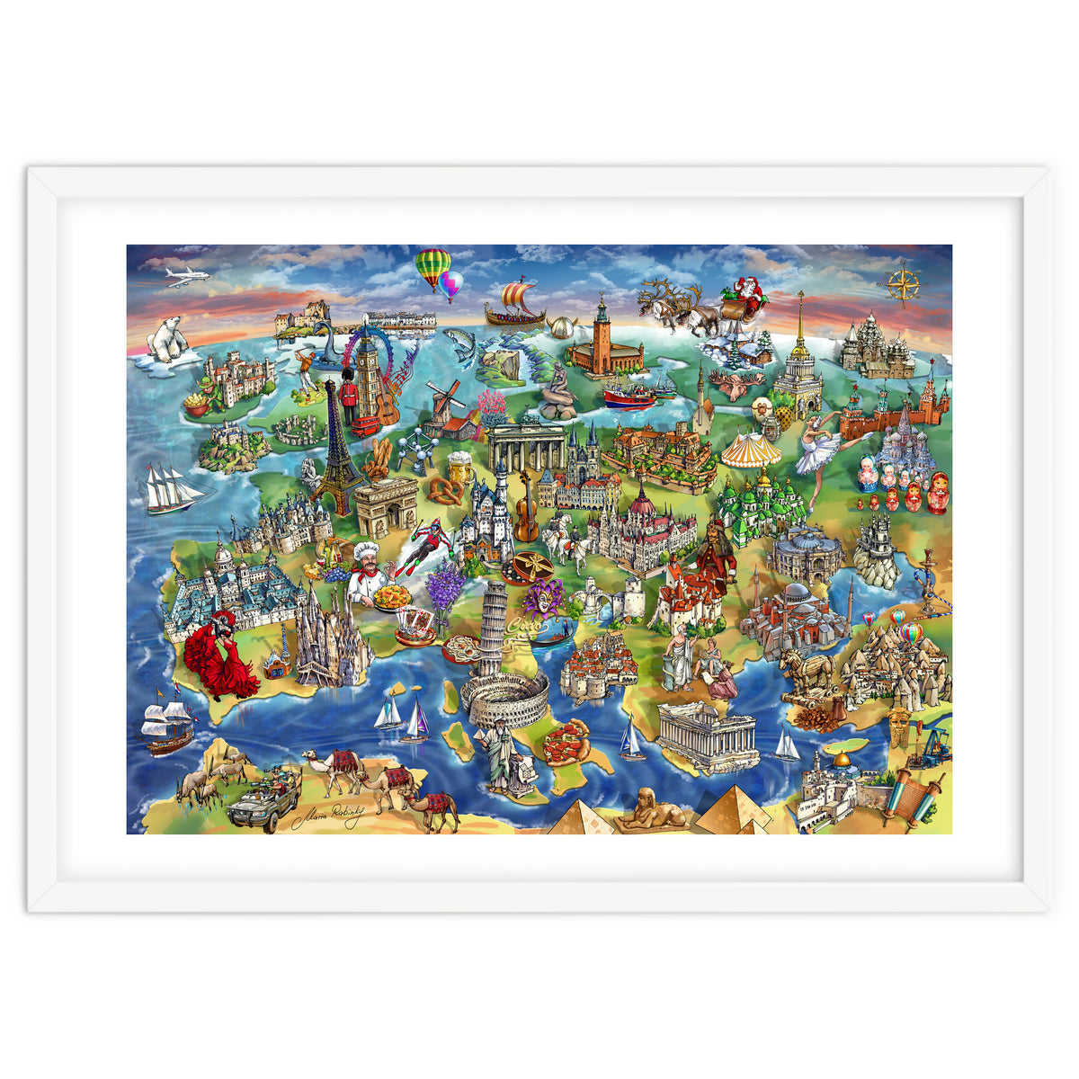 European World Wonders Illustrated Map